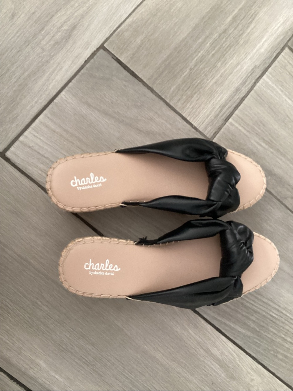 Charles By Charles David Black Knotted Espadrille Slide Mules